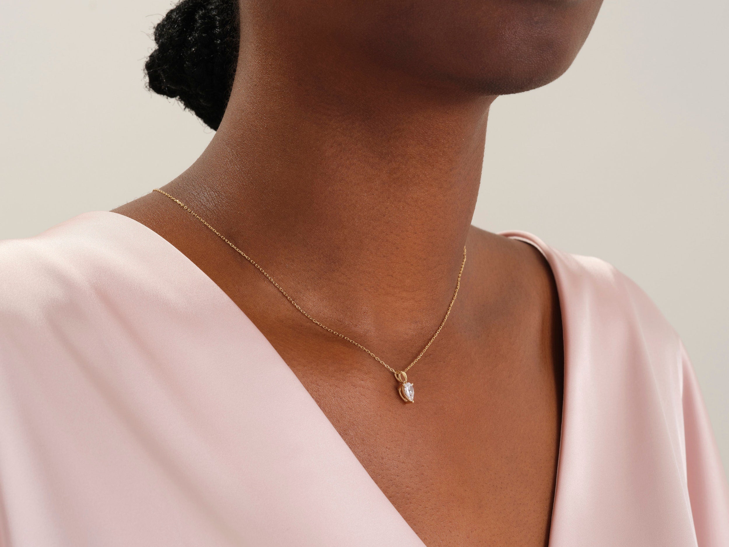 1.0 CT Pear Moissanite Diamond Solitaire Necklace - Camila Brown