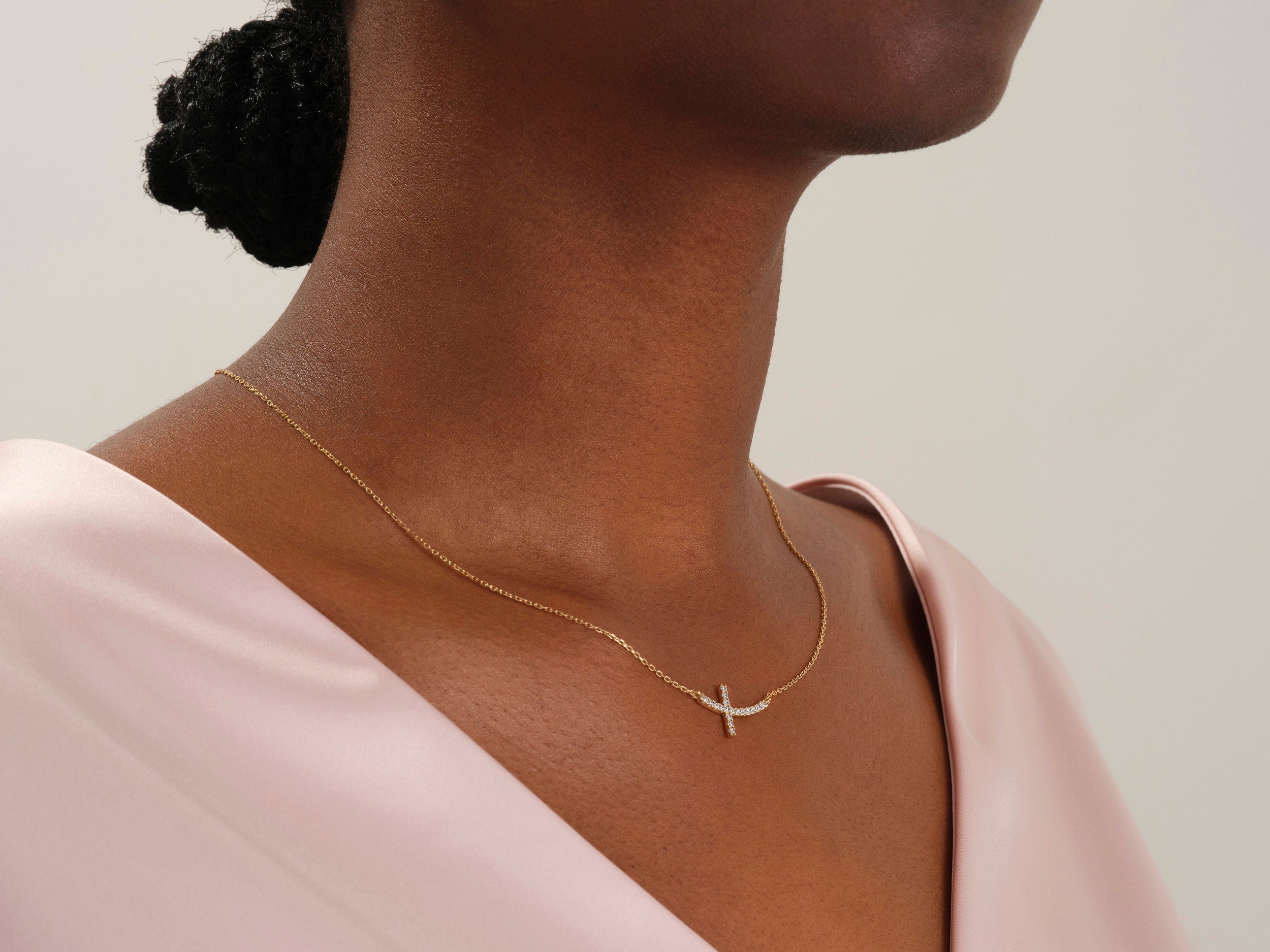 0.27 TCW Round Moissanite Diamond Sideways Cross Necklace - Camila Brown