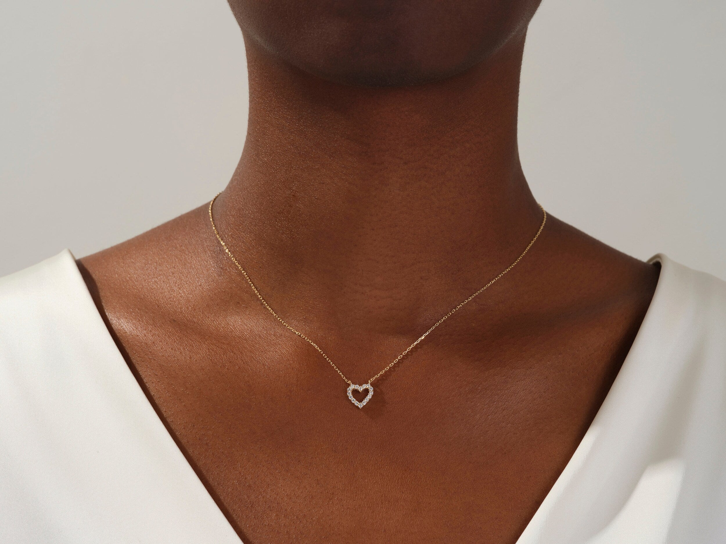 0.24 TCW Round Moissanite Diamond Heart Shaped Pendent Necklace - Camila Brown