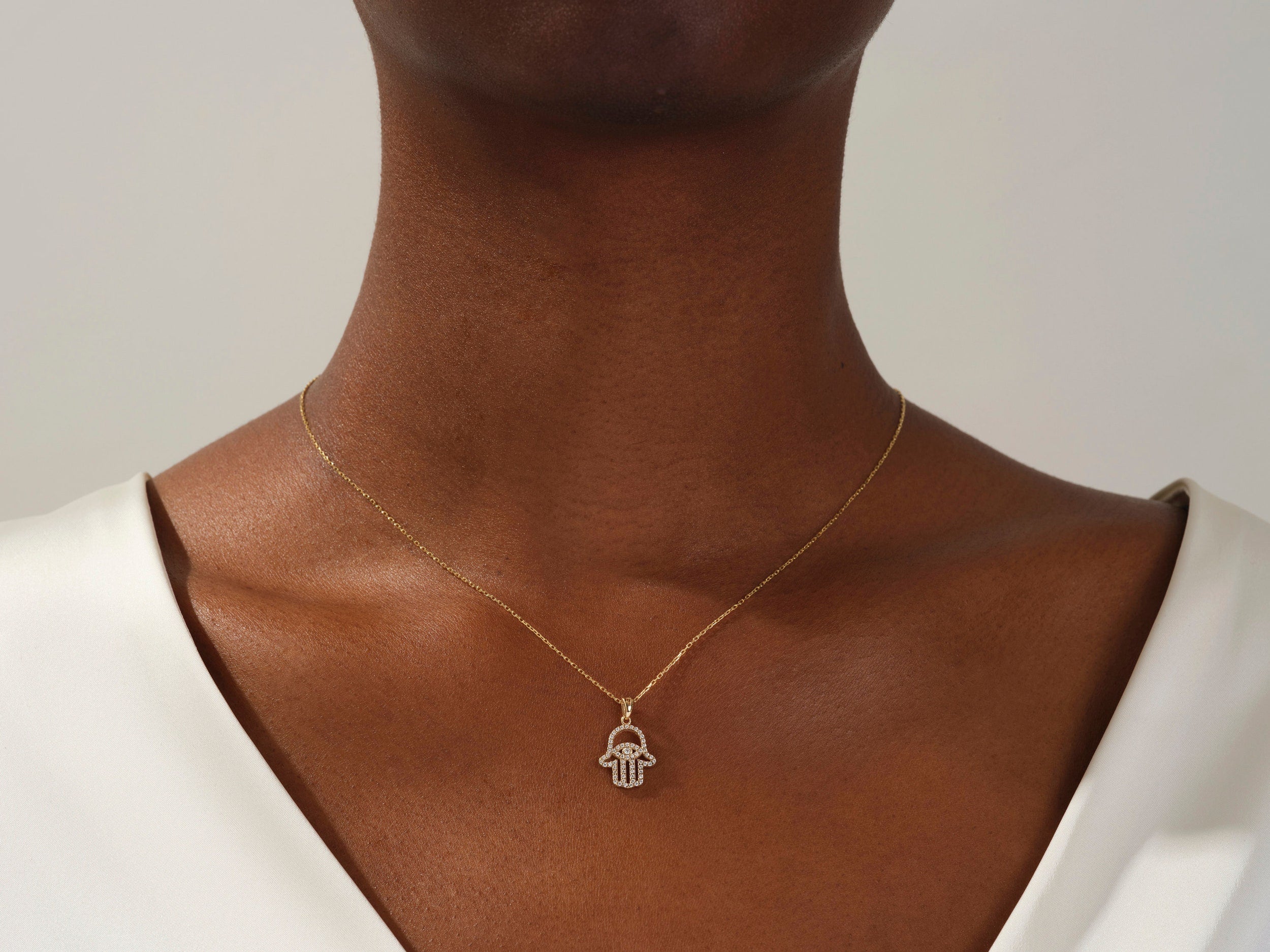0.31 TCW Round Moissanite Diamond Hamsa Necklace - Camila Brown