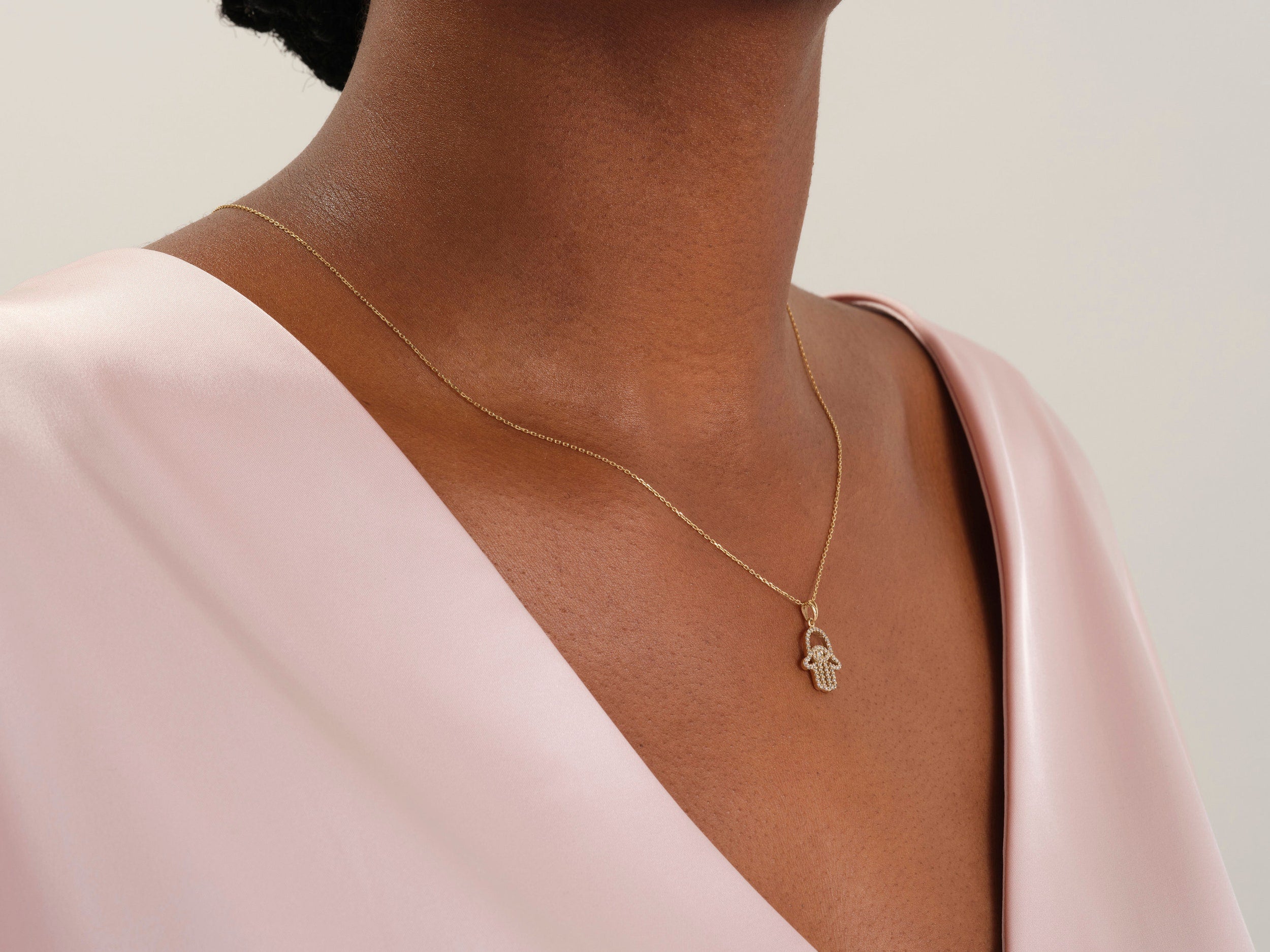 0.31 TCW Round Moissanite Diamond Hamsa Necklace - Camila Brown