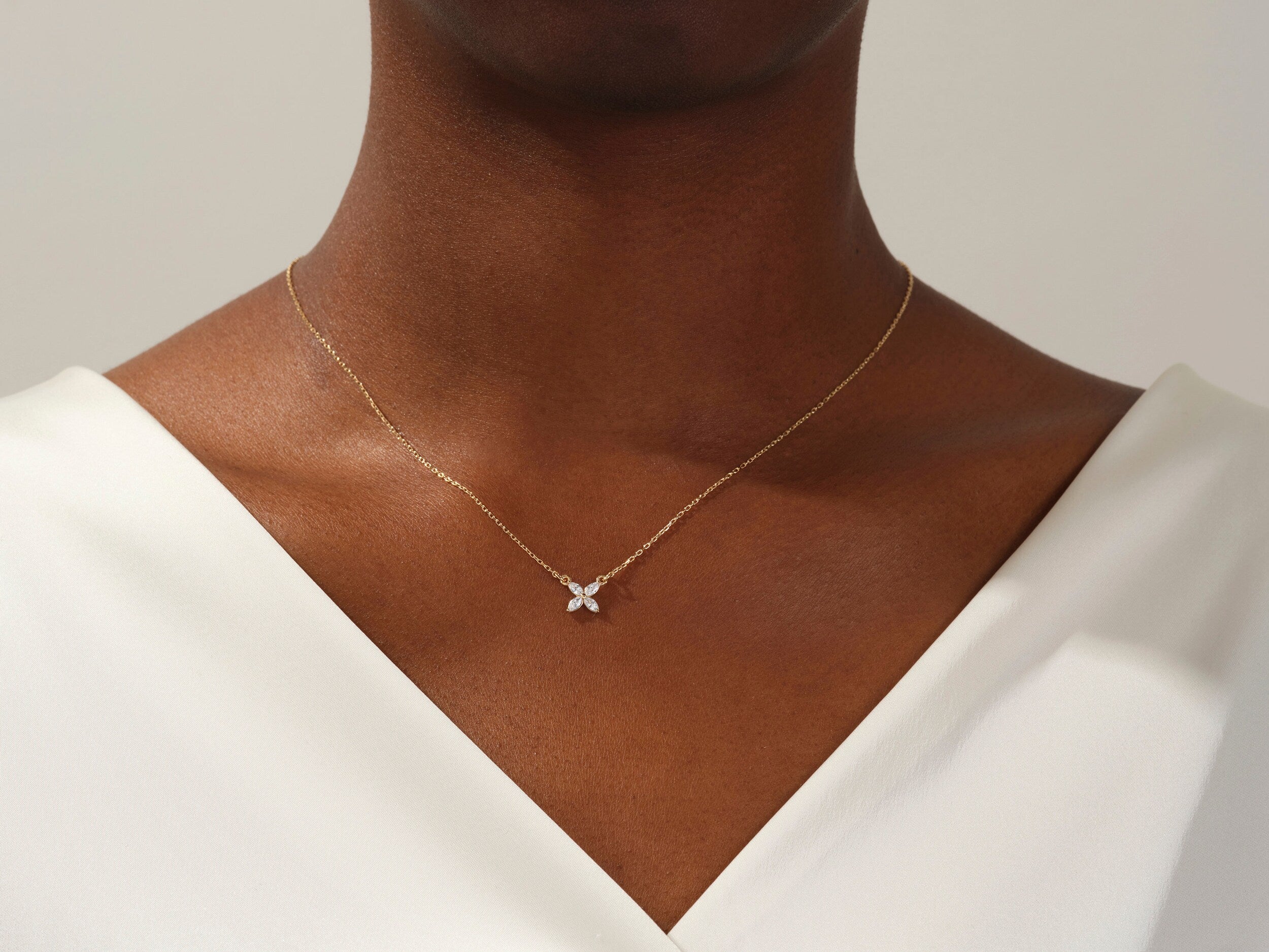 0.40 TCW Marquise Moissanite Diamond Clover Pendent Necklace - Camila Brown