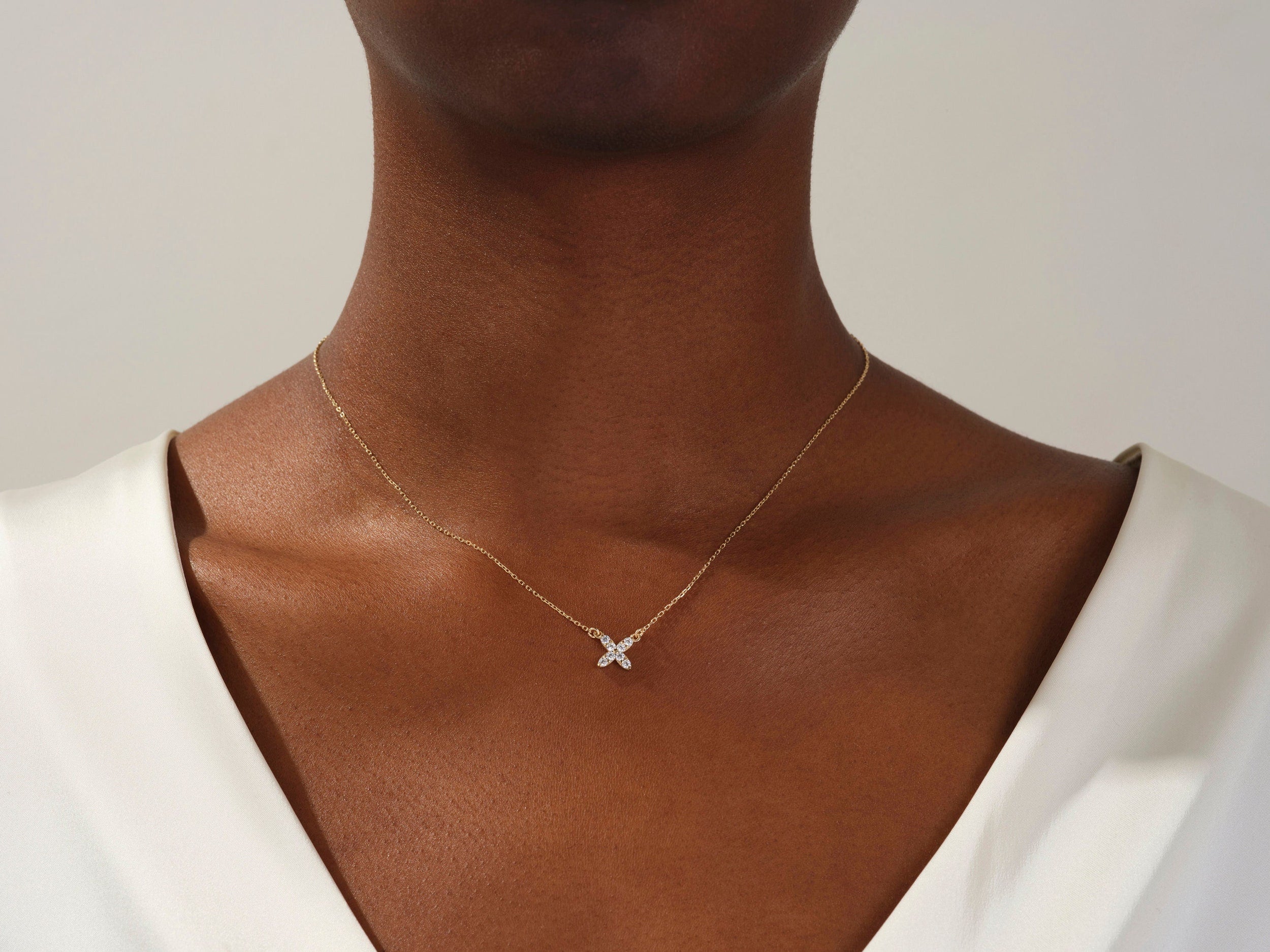 0.24 TCW Round Moissanite Diamond Clover Necklace - Camila Brown