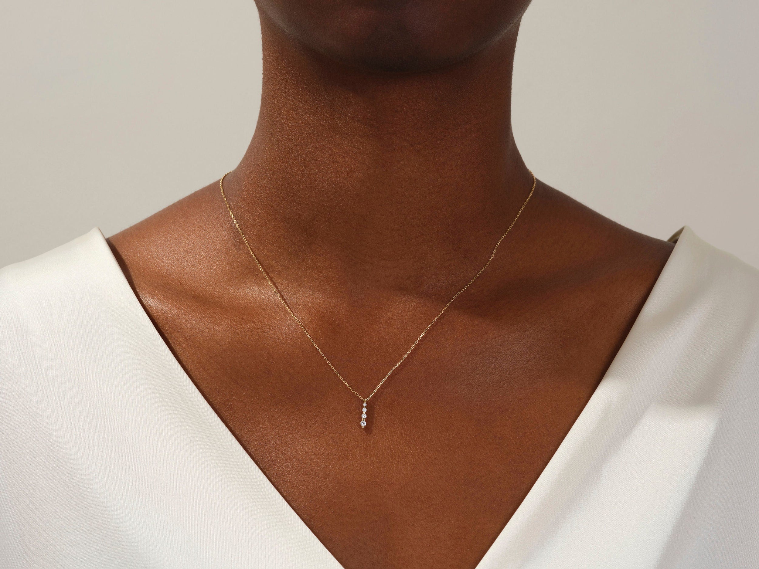 0.11 TCW Round Moissanite Diamond Drop Pendant Necklace - Camila Brown