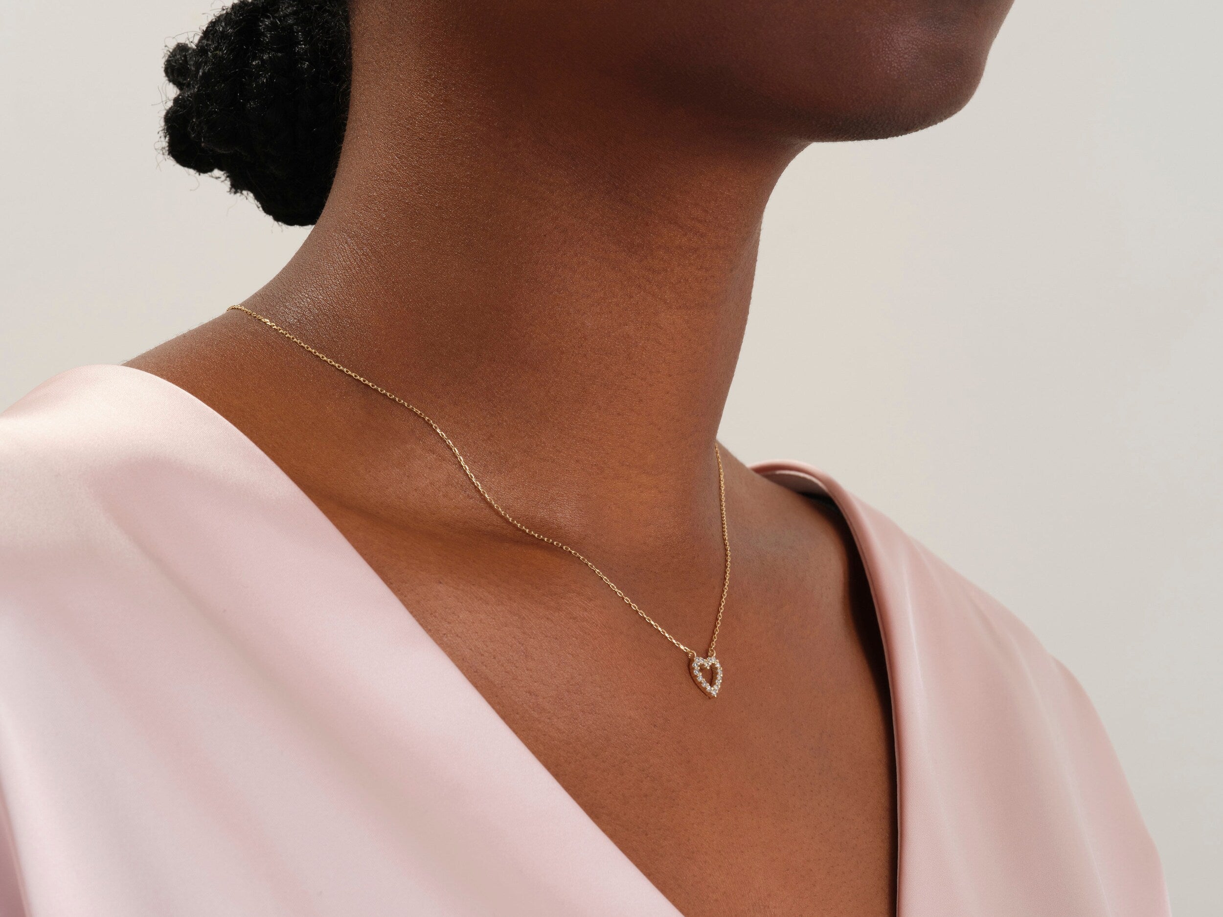 0.24 TCW Round Moissanite Diamond Heart Shaped Pendent Necklace - Camila Brown