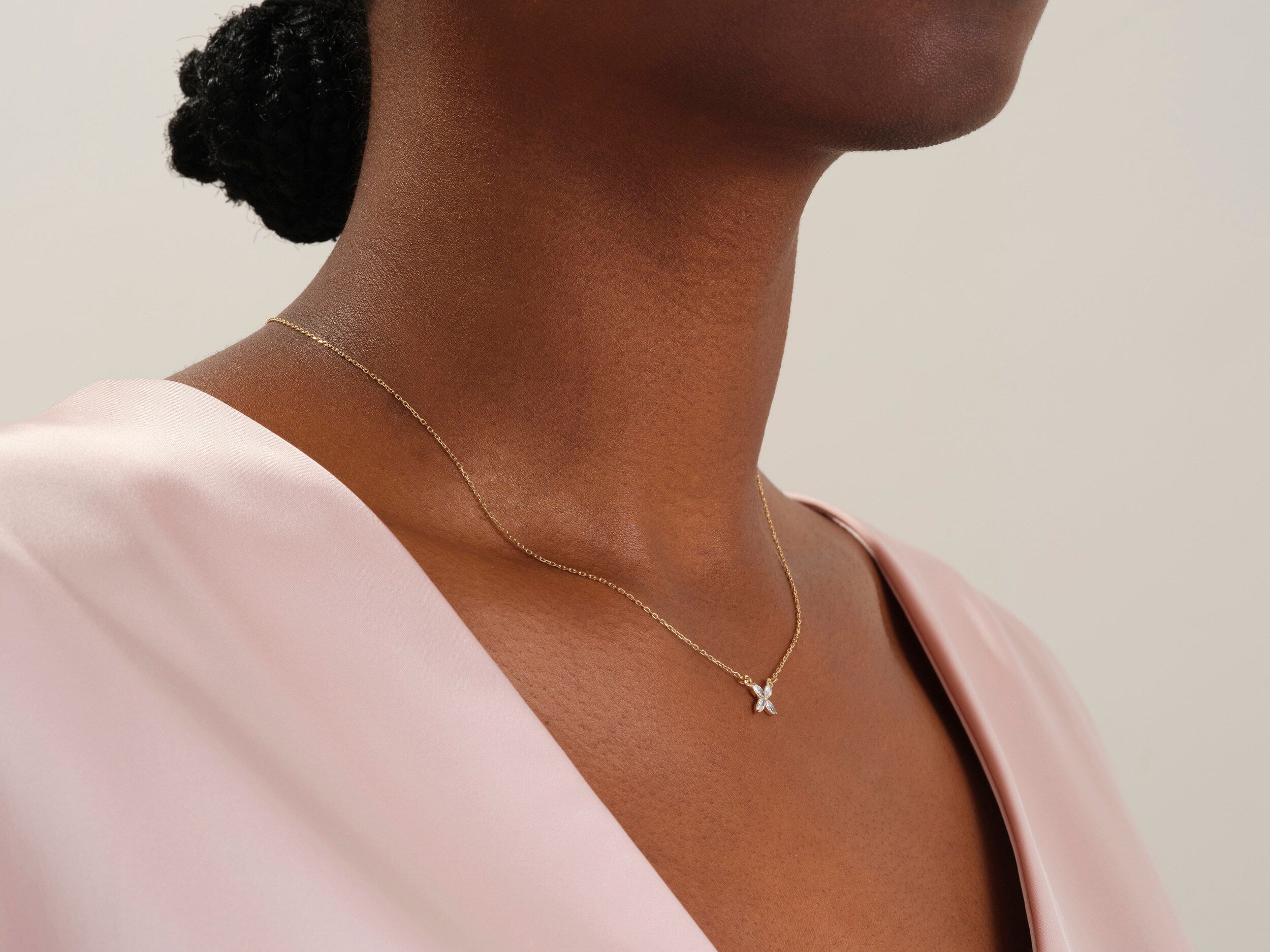 0.40 TCW Marquise Moissanite Diamond Clover Pendent Necklace - Camila Brown