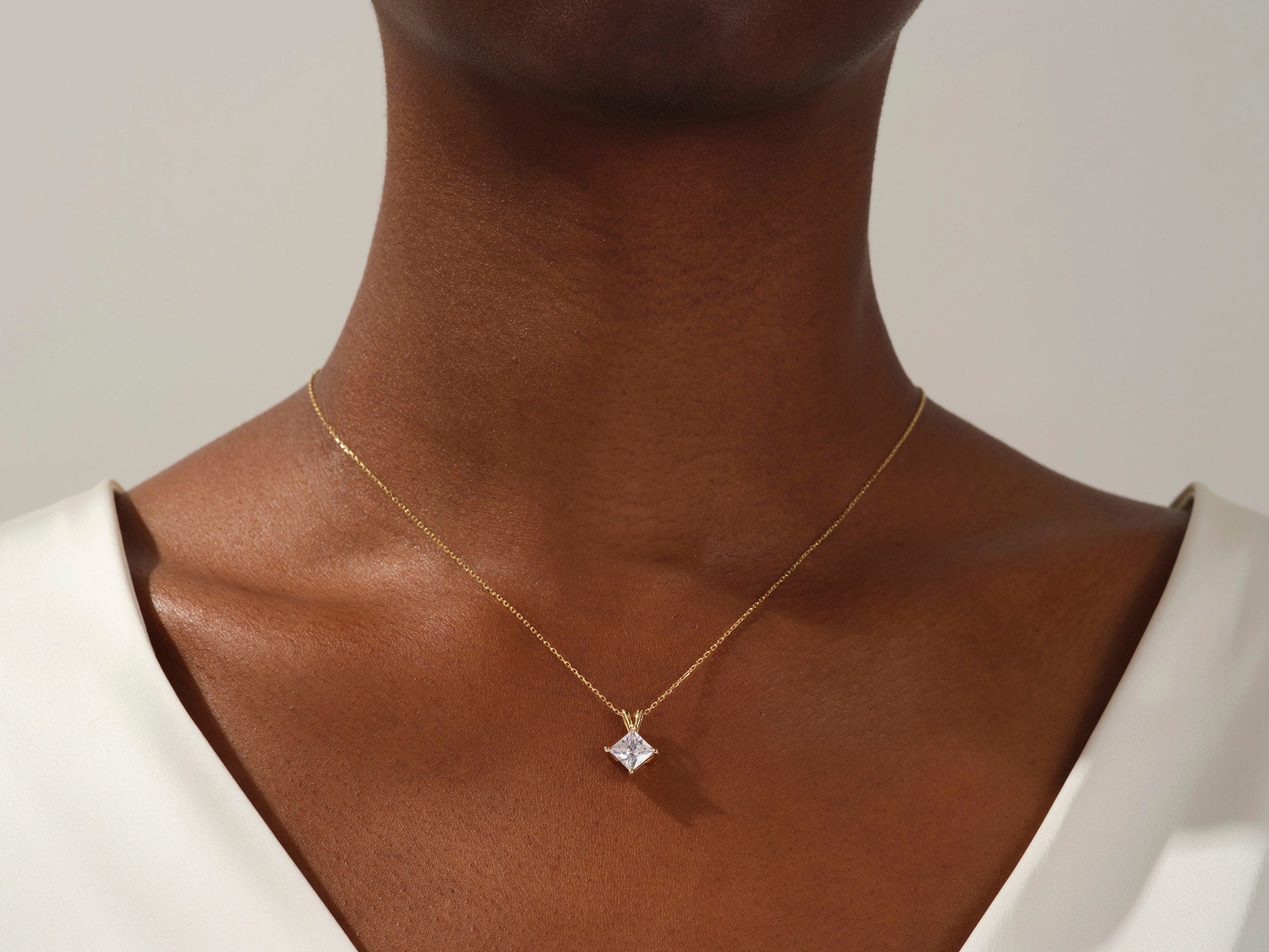 1.0 CT Princess Moissanite Diamond Solitaire Necklace - Camila Brown