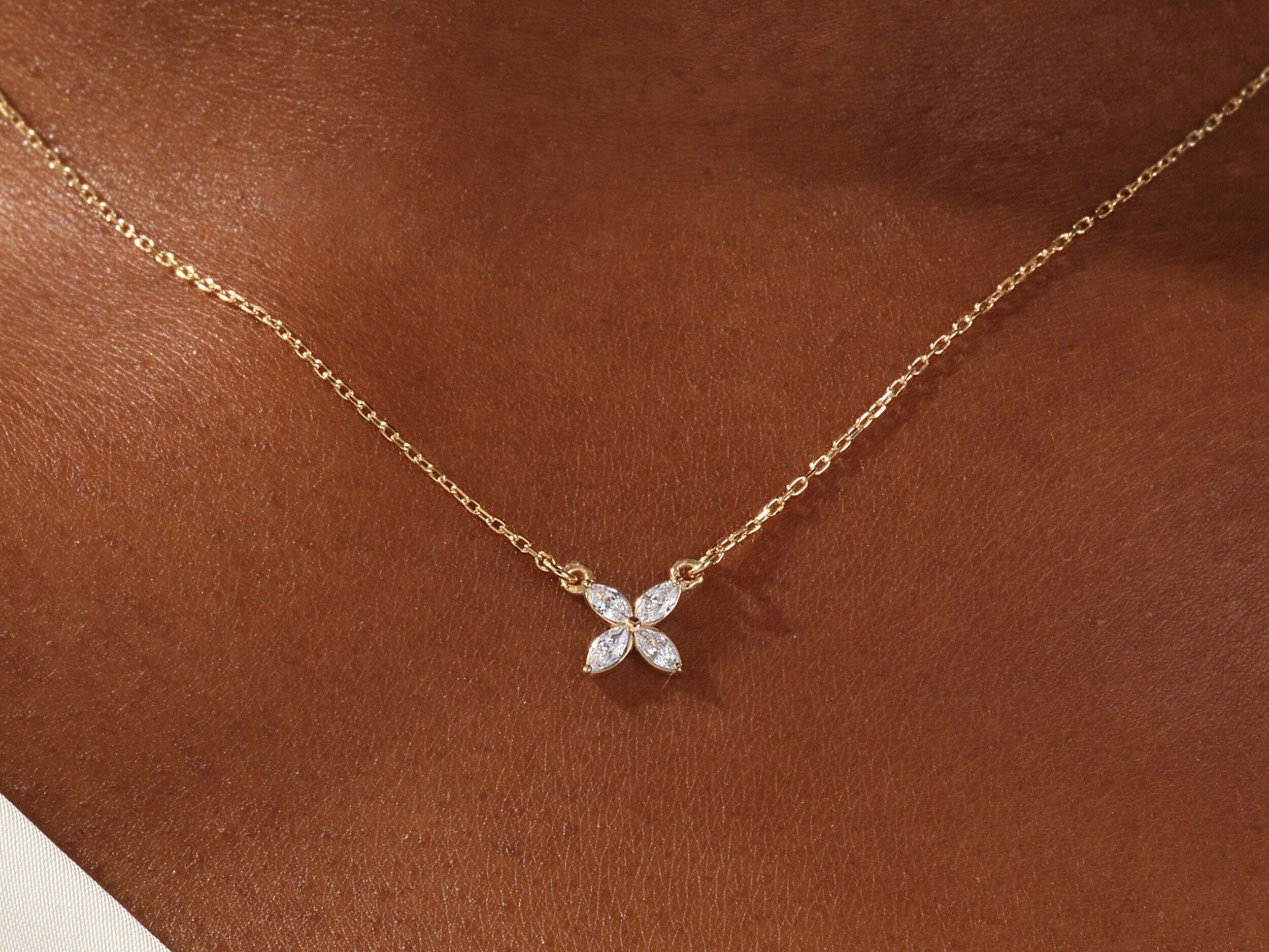 0.40 TCW Marquise Moissanite Diamond Clover Pendent Necklace - Camila Brown