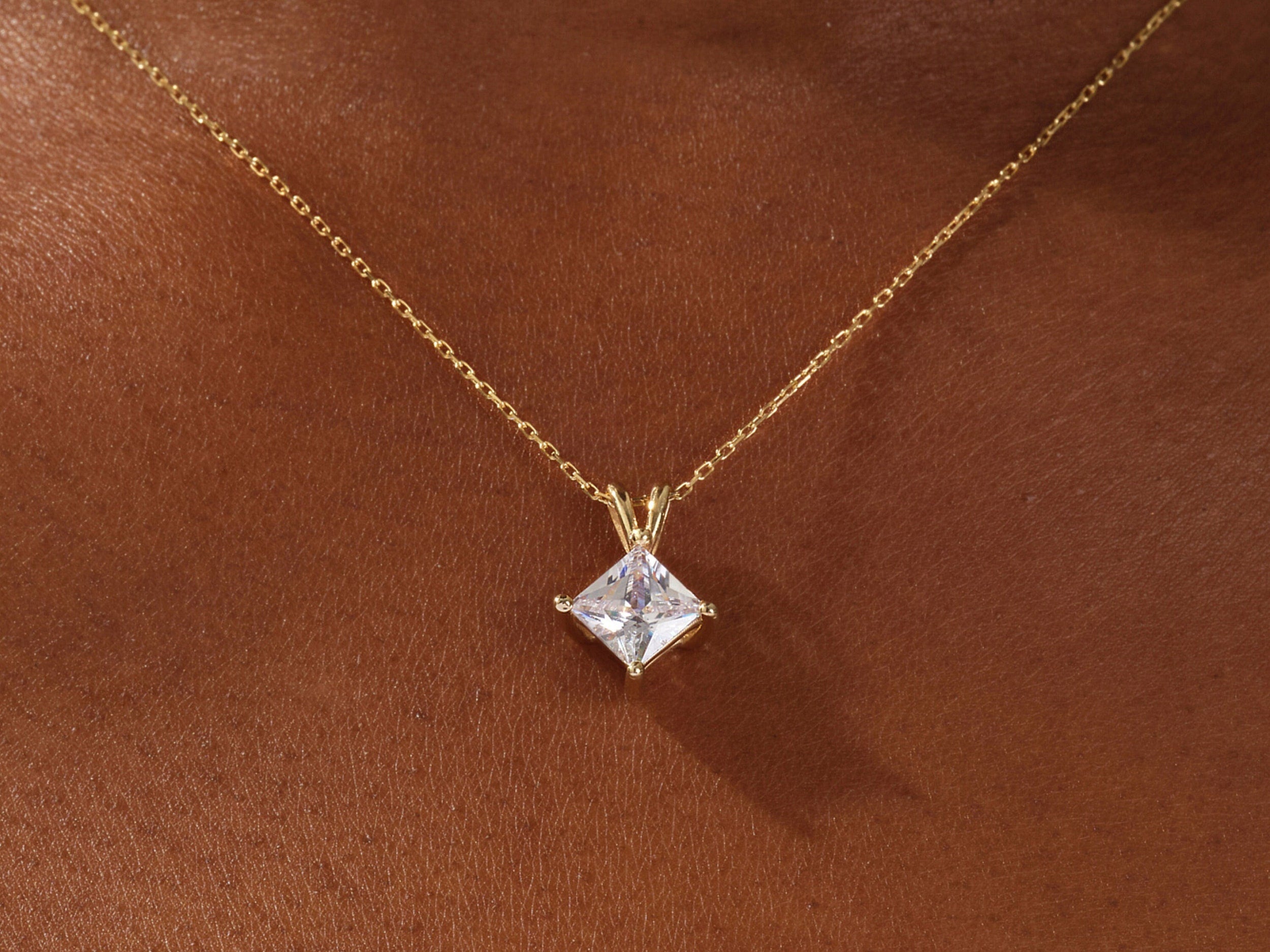 1.0 CT Princess Moissanite Diamond Solitaire Necklace - Camila Brown