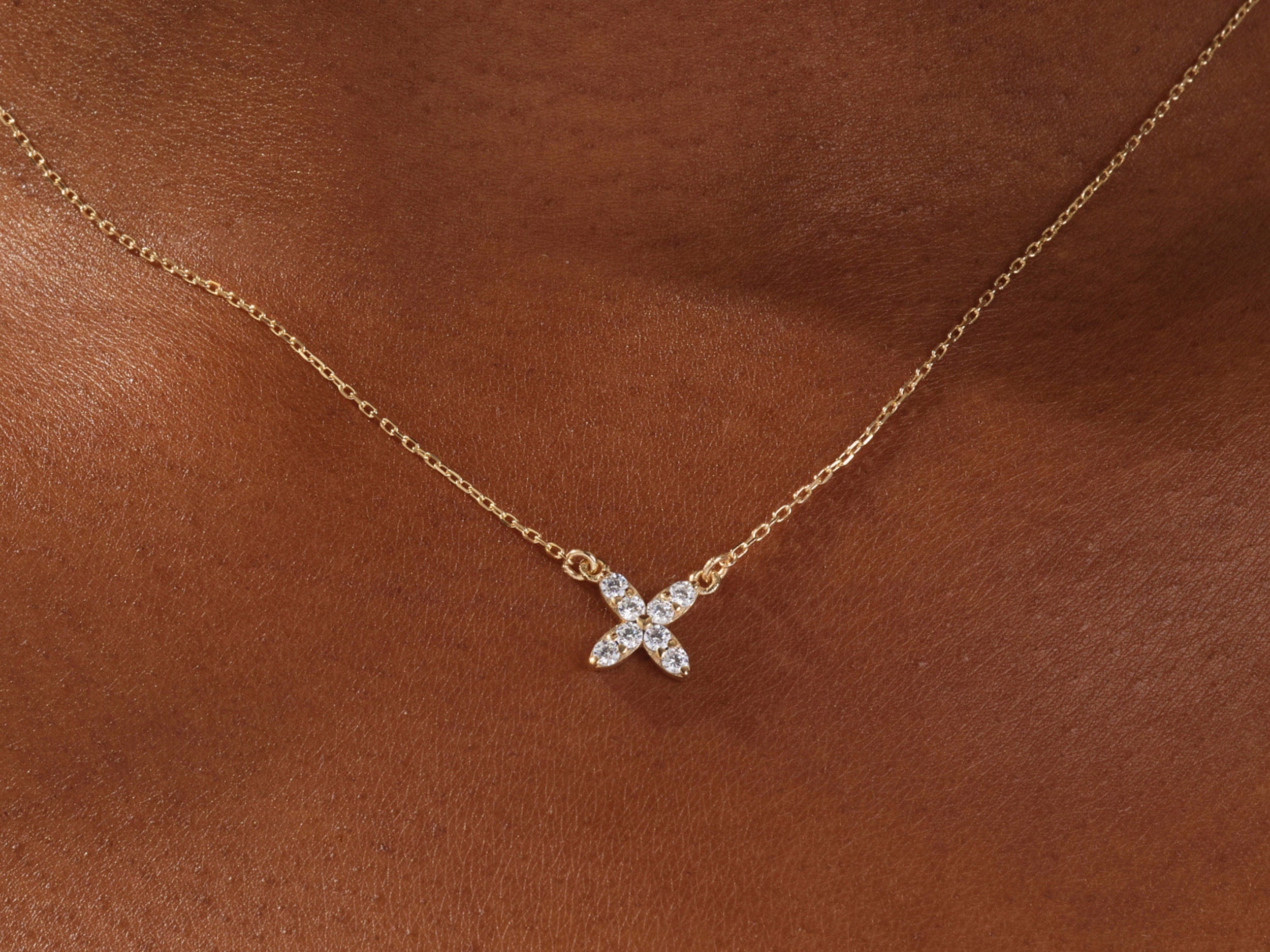 0.24 TCW Round Moissanite Diamond Clover Necklace - Camila Brown