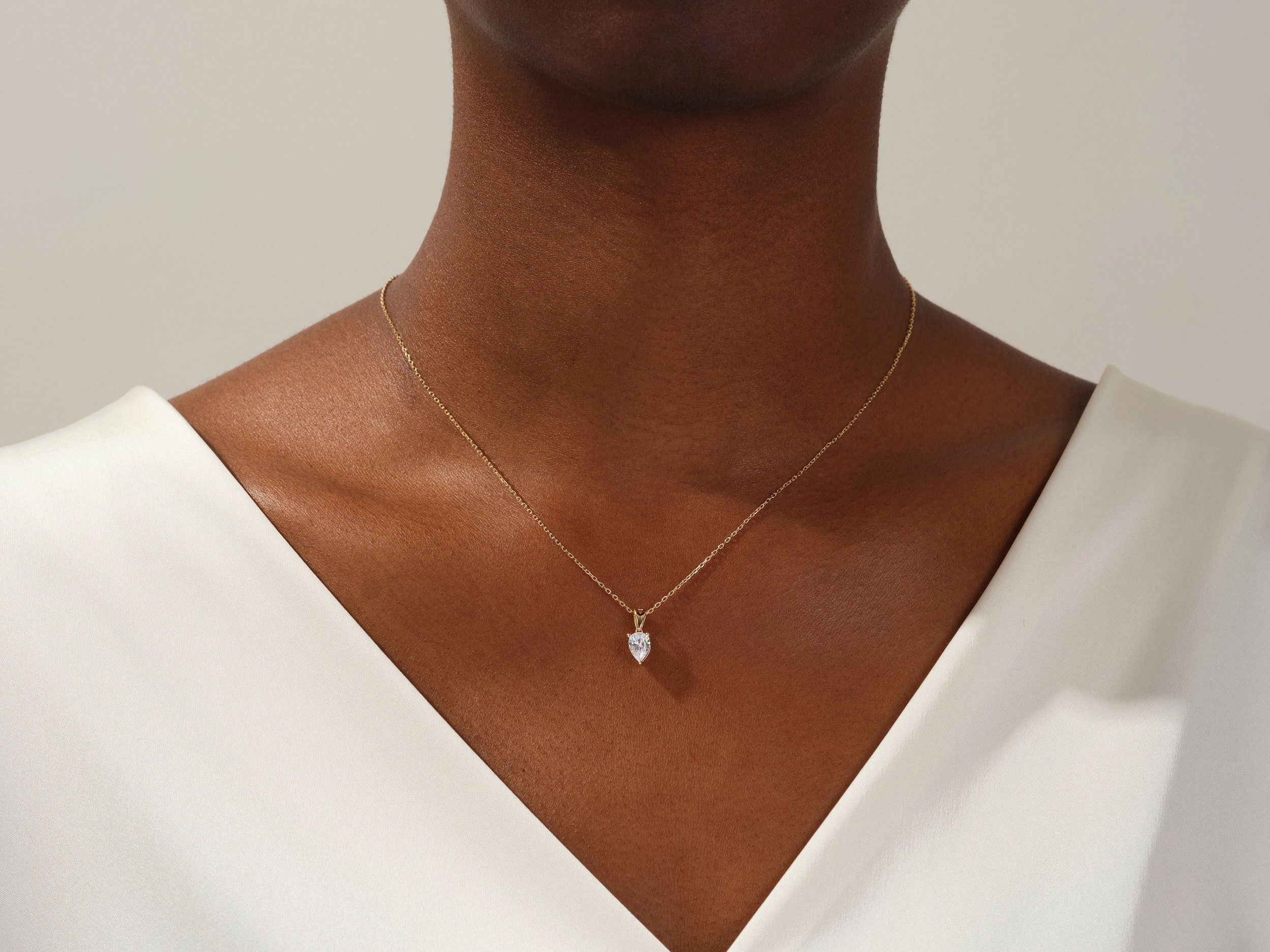 1.0 CT Pear Moissanite Diamond Solitaire Necklace - Camila Brown