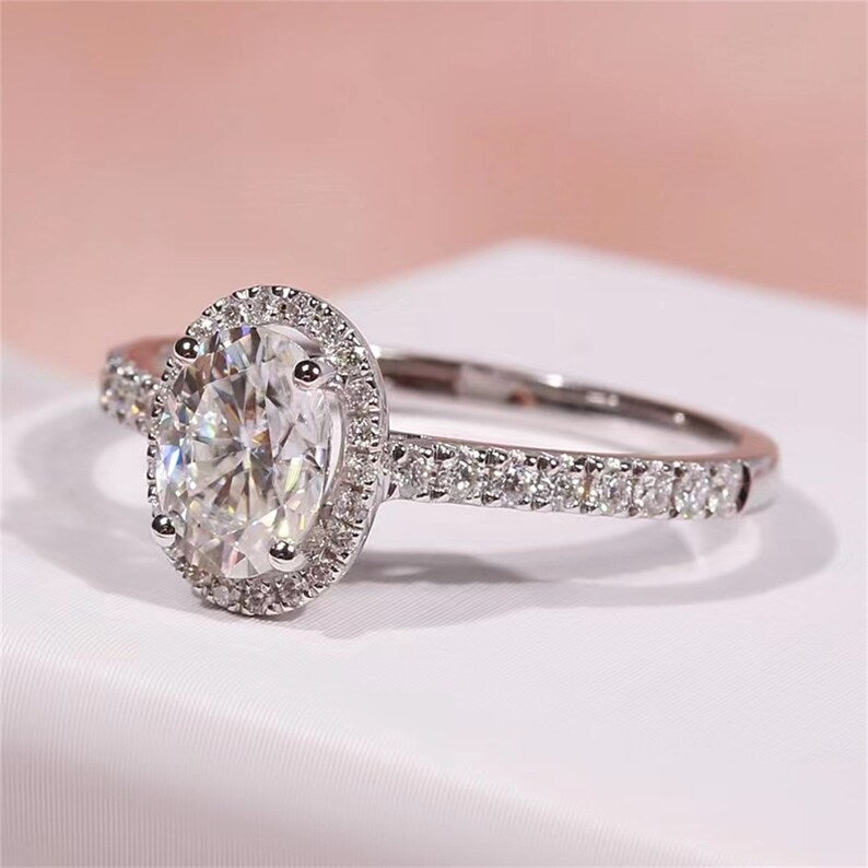 1.0 CT Oval F/VS1 CVD Diamond halo Pave Setting Engagement Ring - Camila Brown