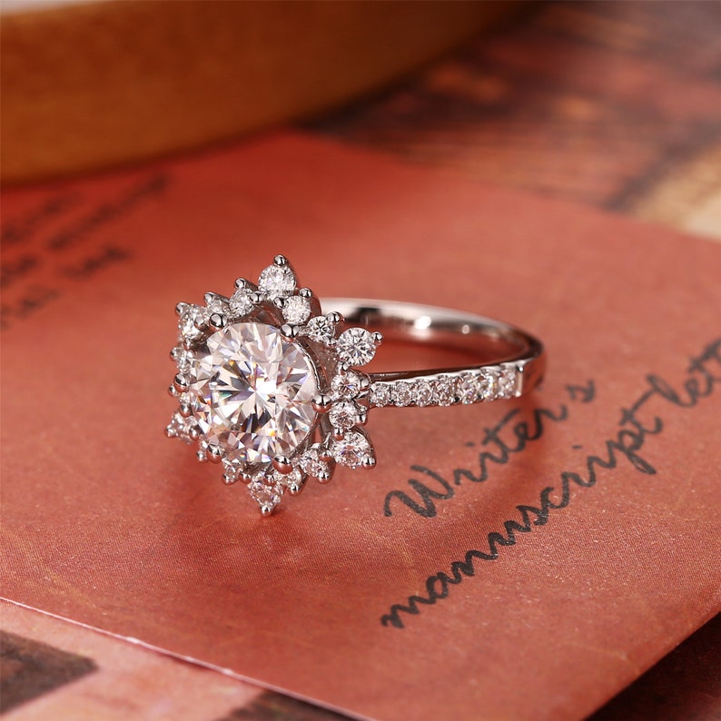 1.0 - 3.0 CT Round F/VS1 CVD Diamond Halo Pave Setting Engagement Ring - Camila Brown