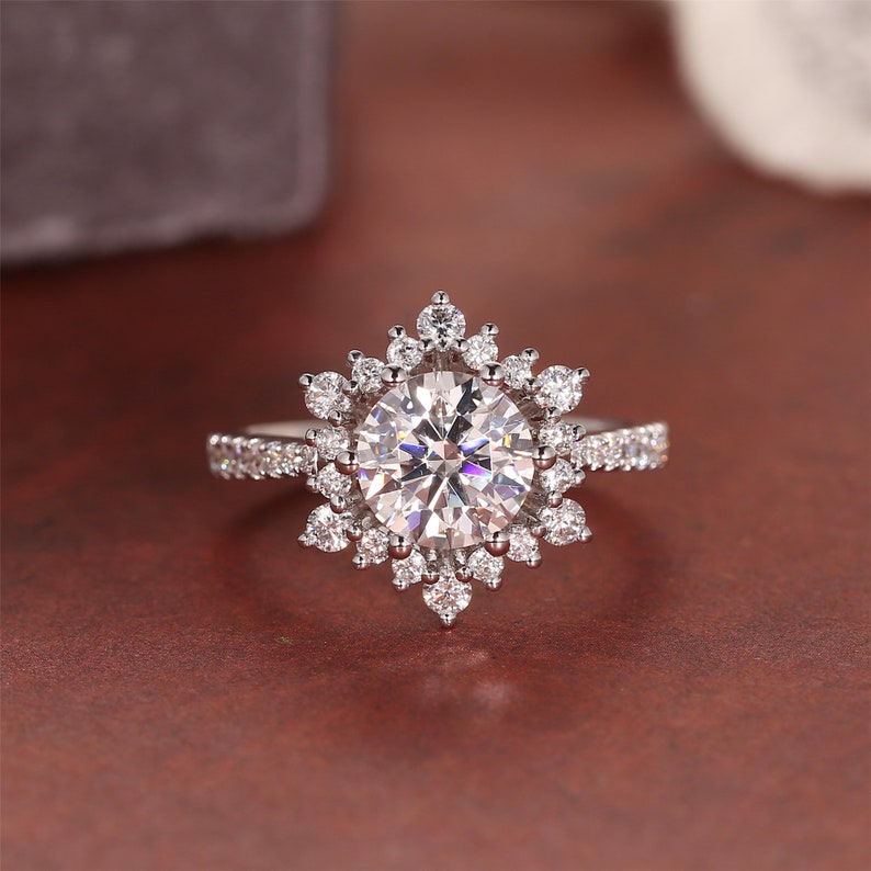1.0 - 3.0 CT Round F/VS1 CVD Diamond Halo Pave Setting Engagement Ring - Camila Brown