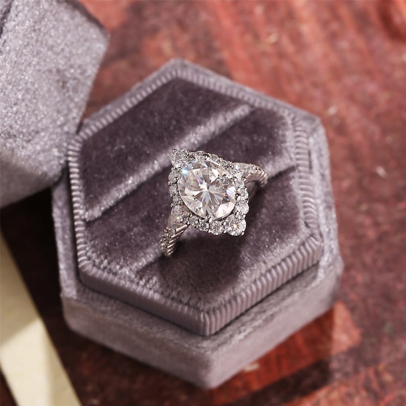 2.5 - 4.5 CT Oval F/VS1 CVD Diamond Halo Pave Setting Engagement Ring - Camila Brown