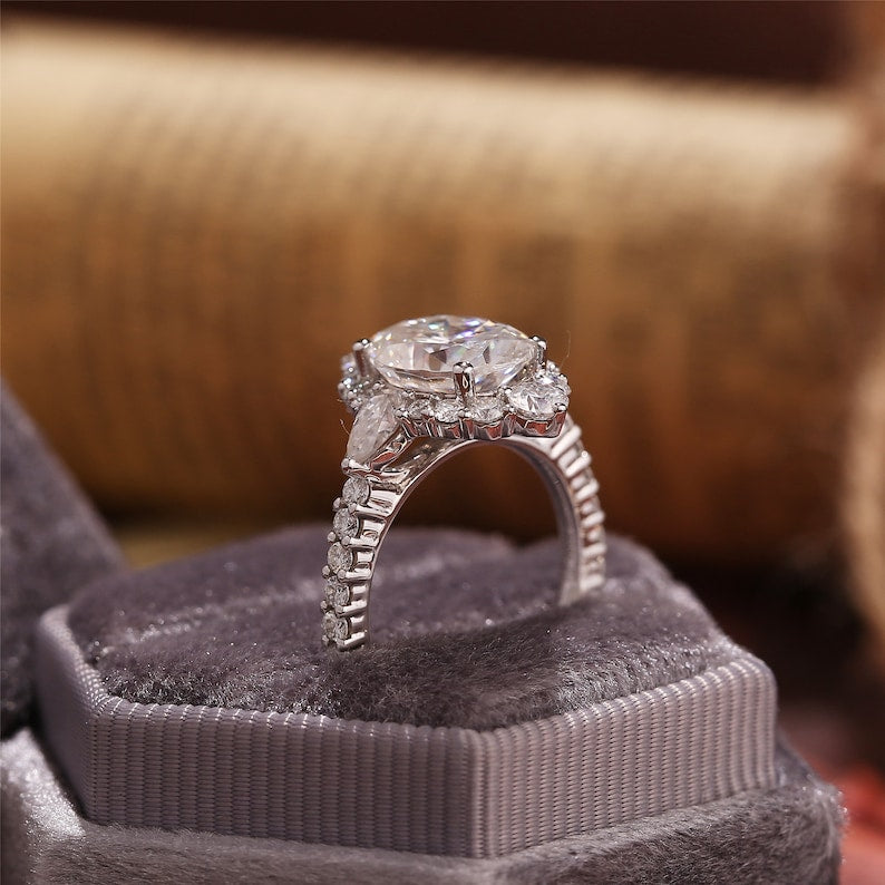 2.5 - 4.5 CT Oval F/VS1 CVD Diamond Halo Pave Setting Engagement Ring - Camila Brown