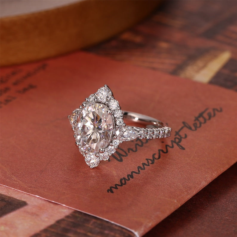 2.5 - 4.5 CT Oval F/VS1 CVD Diamond Halo Pave Setting Engagement Ring - Camila Brown