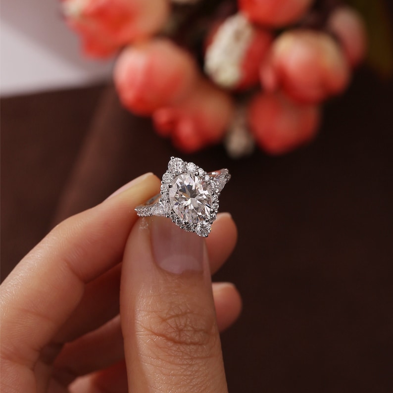 2.5 - 4.5 CT Oval F/VS1 CVD Diamond Halo Pave Setting Engagement Ring - Camila Brown