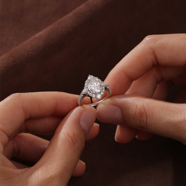 2.5 - 4.5 CT Oval F/VS1 CVD Diamond Halo Pave Setting Engagement Ring - Camila Brown