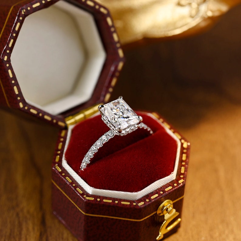 1.0 CT-3.0 CT Radiant F/VS1 CVD Diamond Hidden Halo Pave setting Engagement Ring - Camila Brown