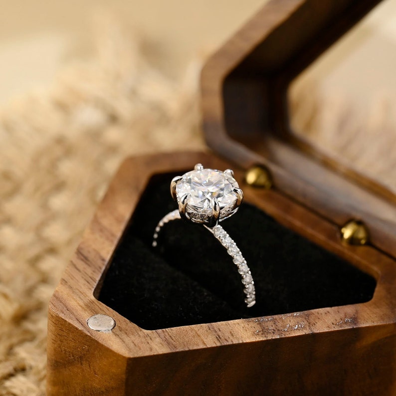 1.0-3.0 CT Round F/VS1 CVD Diamond Hidden Halo Pave Setting Engagement Ring - Camila Brown