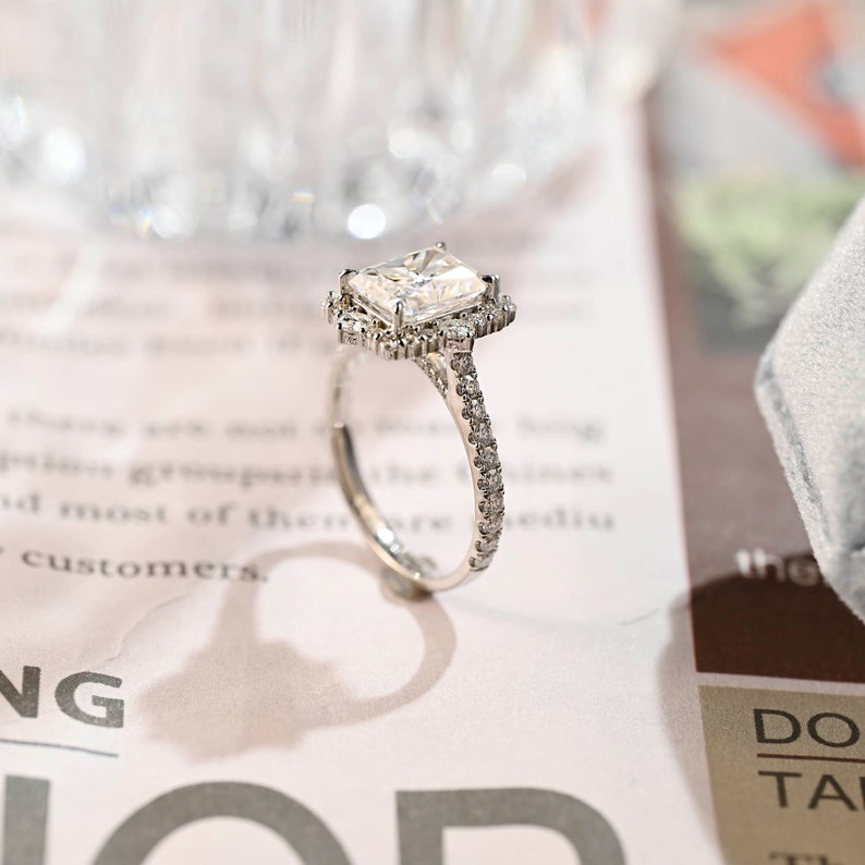 1.0-3.0 CT Radiant Cut F/VS1 CVD Diamond Halo Pave Setting Engagement Ring - Camila Brown