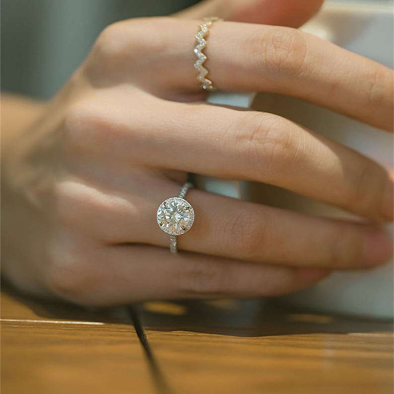 2.0-4.0 CT Round F/VS1 CVD Diamond Halo Pave Setting Engagement Ring - Camila Brown