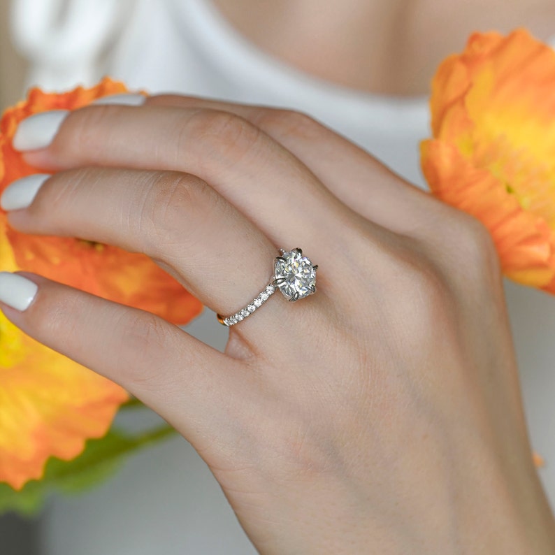 3.5 CT Round F/VS1 CVD Diamond Hidden Halo Pave Setting Engagement Ring - Camila Brown