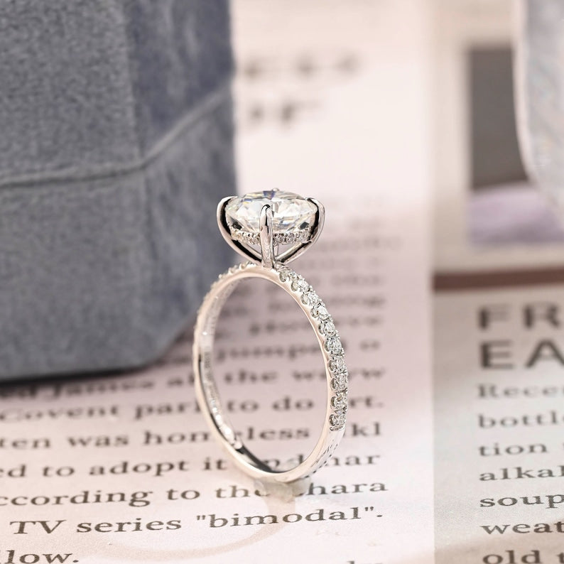 1.0 CT Round F/VS1 CVD Diamond Hidden Halo Pave Setting Engagement Ring - Camila Brown