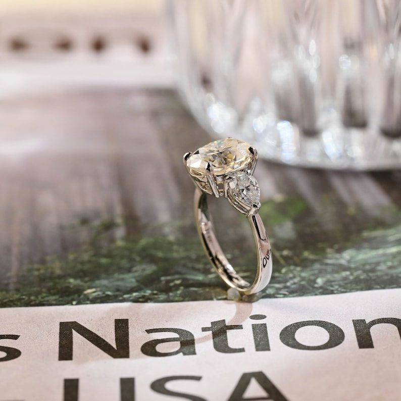 1.0-3.0 CT Oval F/VS1 CVD Diamond Three stone style Engagement Ring - Camila Brown