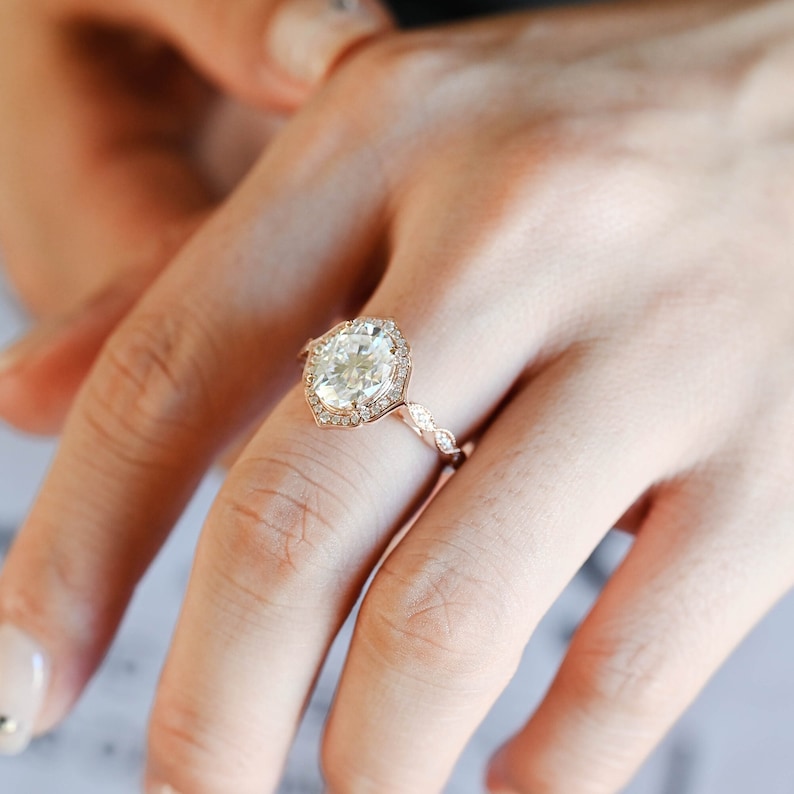 1.0-3.0 CT Oval F/VS1 CVD Diamond halo Pave Setting Engagement Ring - Camila Brown