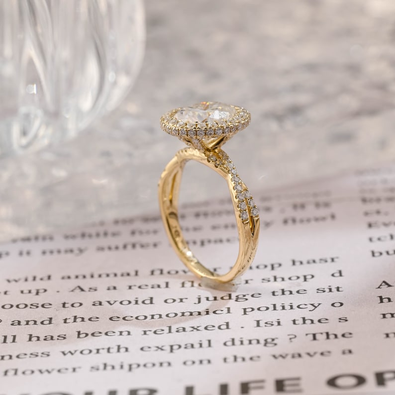 3.0 CT Oval G/VS2 CVD Diamond halo Twist Setting Engagement Ring - Camila Brown