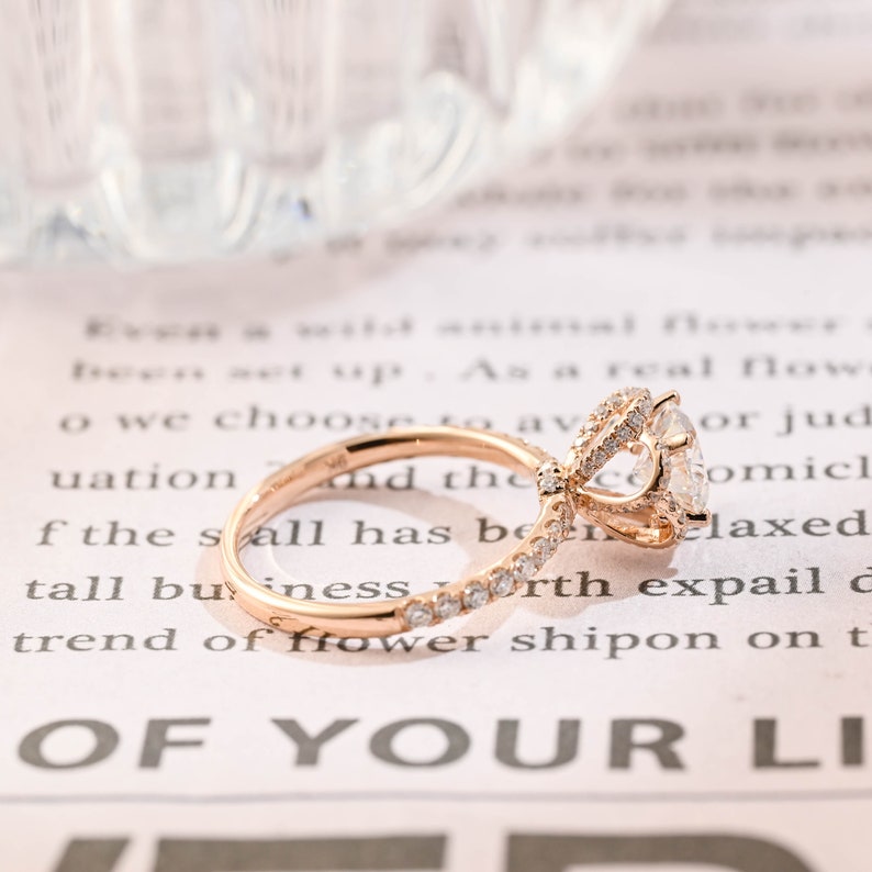 1.0 CT Round F/VS1 CVD Diamond Unique Halo Pave Setting Engagement Ring - Camila Brown