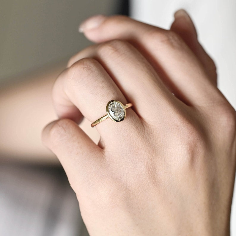 1.0 CT Oval F/VS1 CVD Diamond Bezel Setting Engagement Ring - Camila Brown