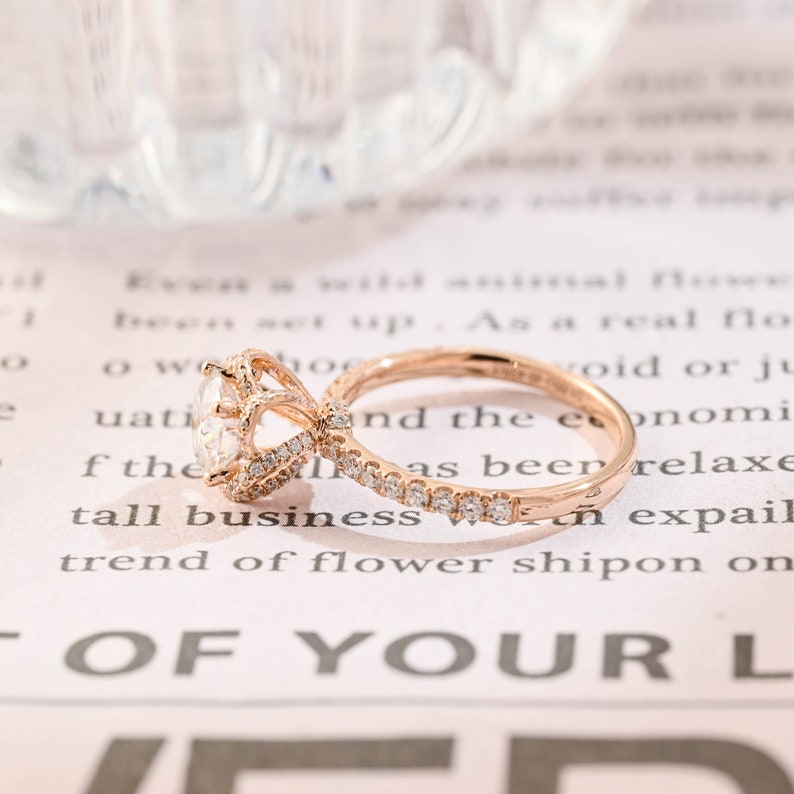 1.0 CT Round F/VS1 CVD Diamond Unique Halo Pave Setting Engagement Ring - Camila Brown