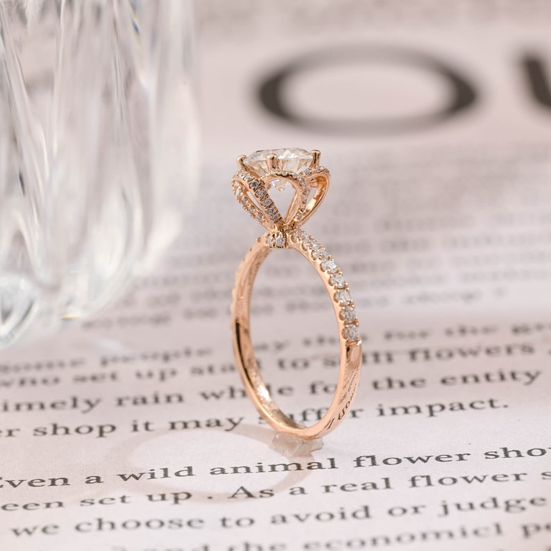 1.0 CT Round F/VS1 CVD Diamond Unique Halo Pave Setting Engagement Ring - Camila Brown