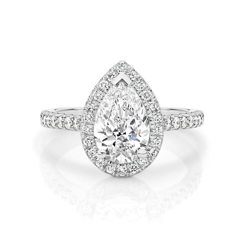 2.0 Carats Lab Grown Diamond Pear Shape E-VS1 Halo & Pave Engagement Ring - Camila Brown