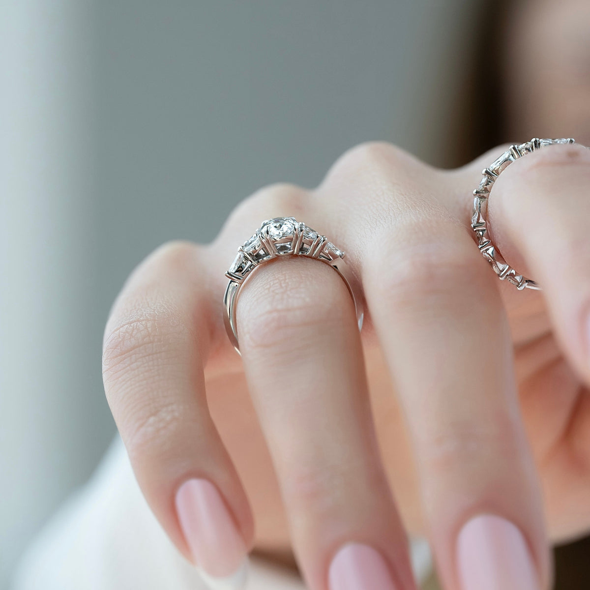 Oval cut CVD diamond cluster engagement ring in white gold setting