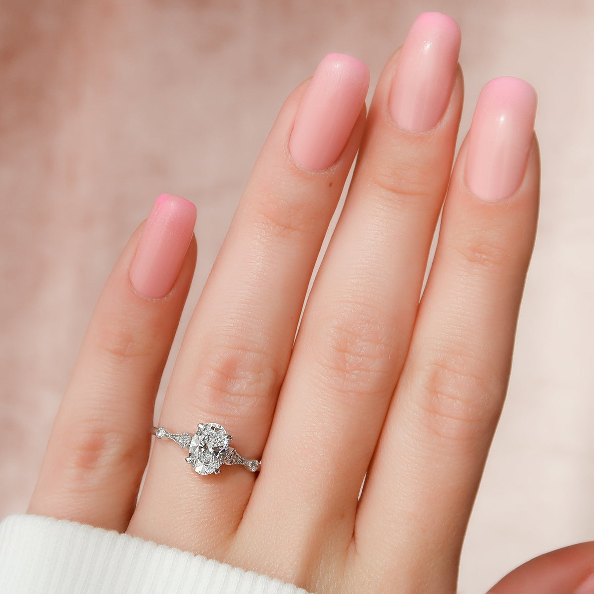 2.0 -4.0 CT Oval Cut Lab Grown Diamond Cluster Engagement Ring