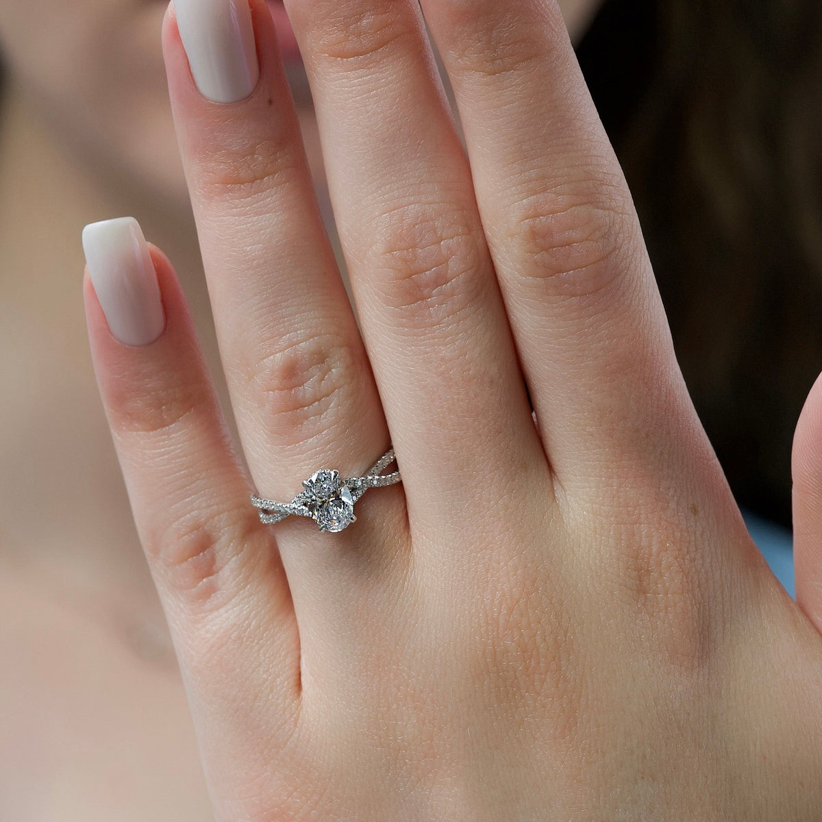 1.50 - 3.50 CT Oval Cut Lab Grown Diamond Twisted & Pave Engagement Ring