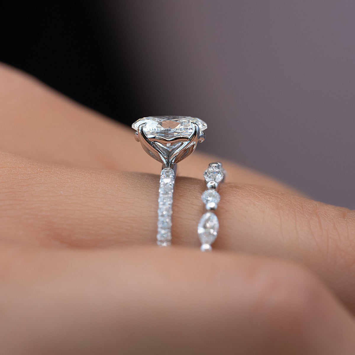 Oval cut moissanite pave setting engagement ring in platinum, 1.0-3.0 CT