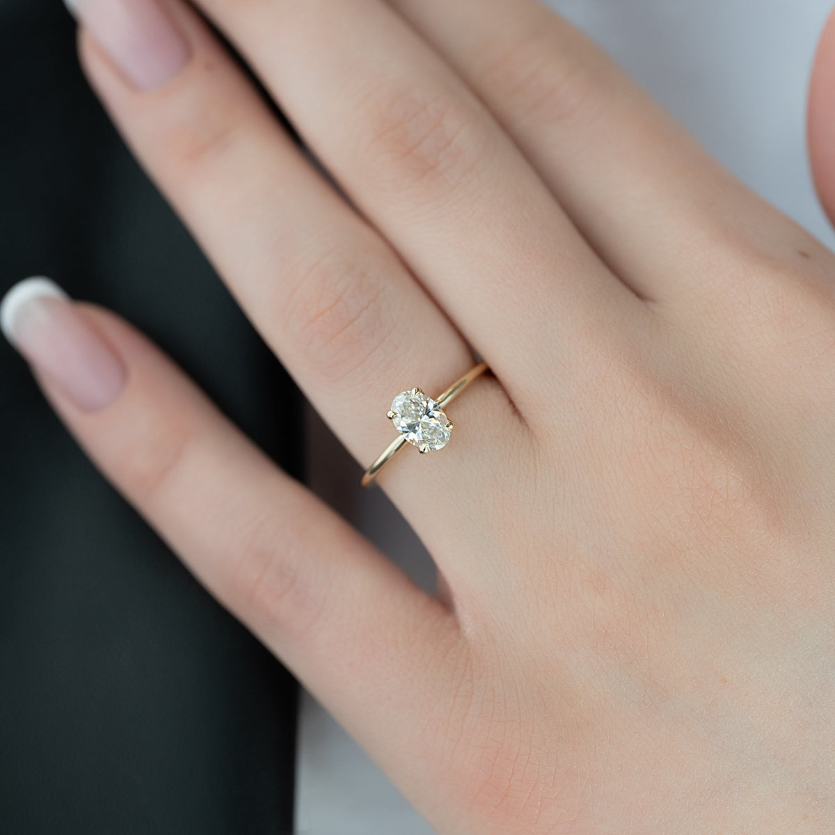 Oval cut CVD diamond solitaire engagement ring in platinum setting