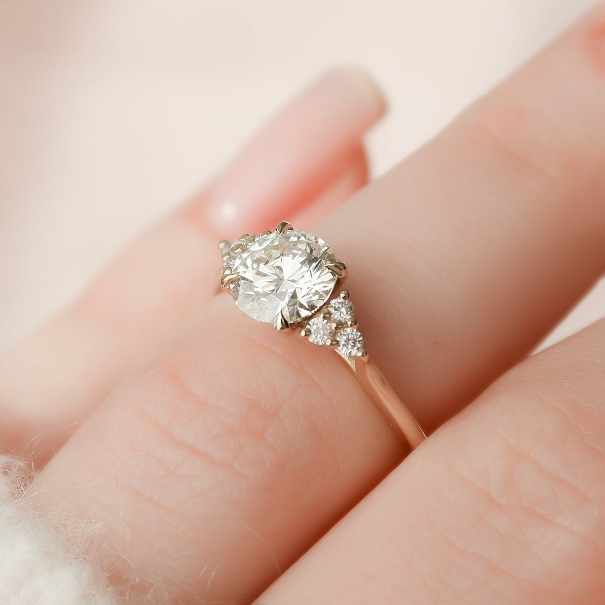 1.0  - 3.0 CT Round Cut Lab Grown Diamond Cluster Engagement Ring