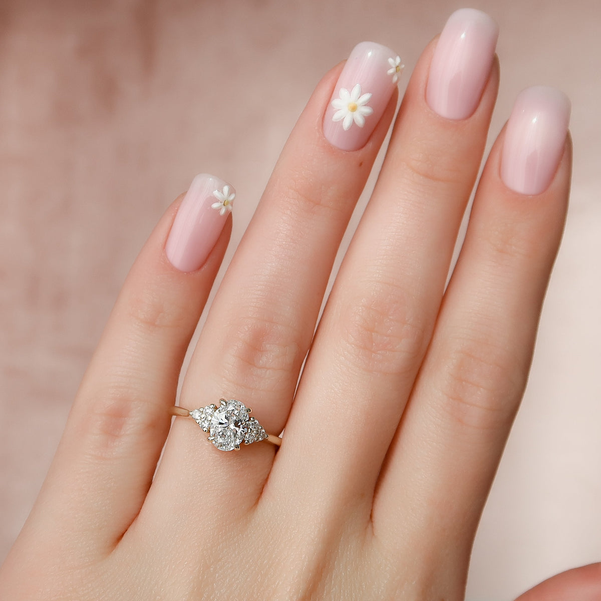 Oval cut moissanite cluster engagement ring in white gold setting, 2.0-4.0 CT