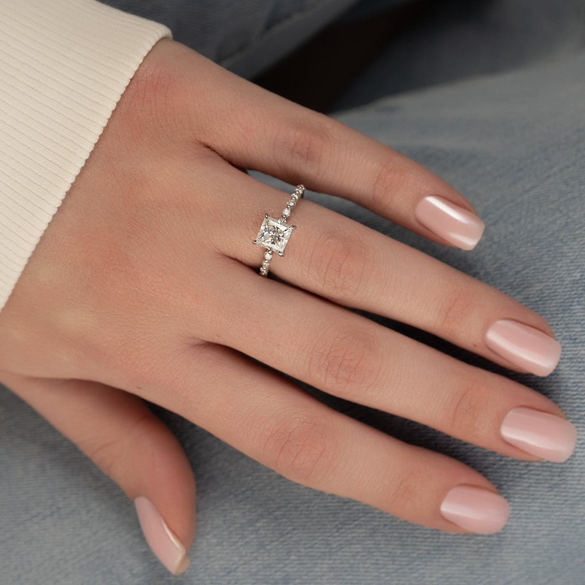 1.50 - 3.50 CT Princess Cut  Lab Grown Diamond Hidden Halo & Pave Style Engagement Ring