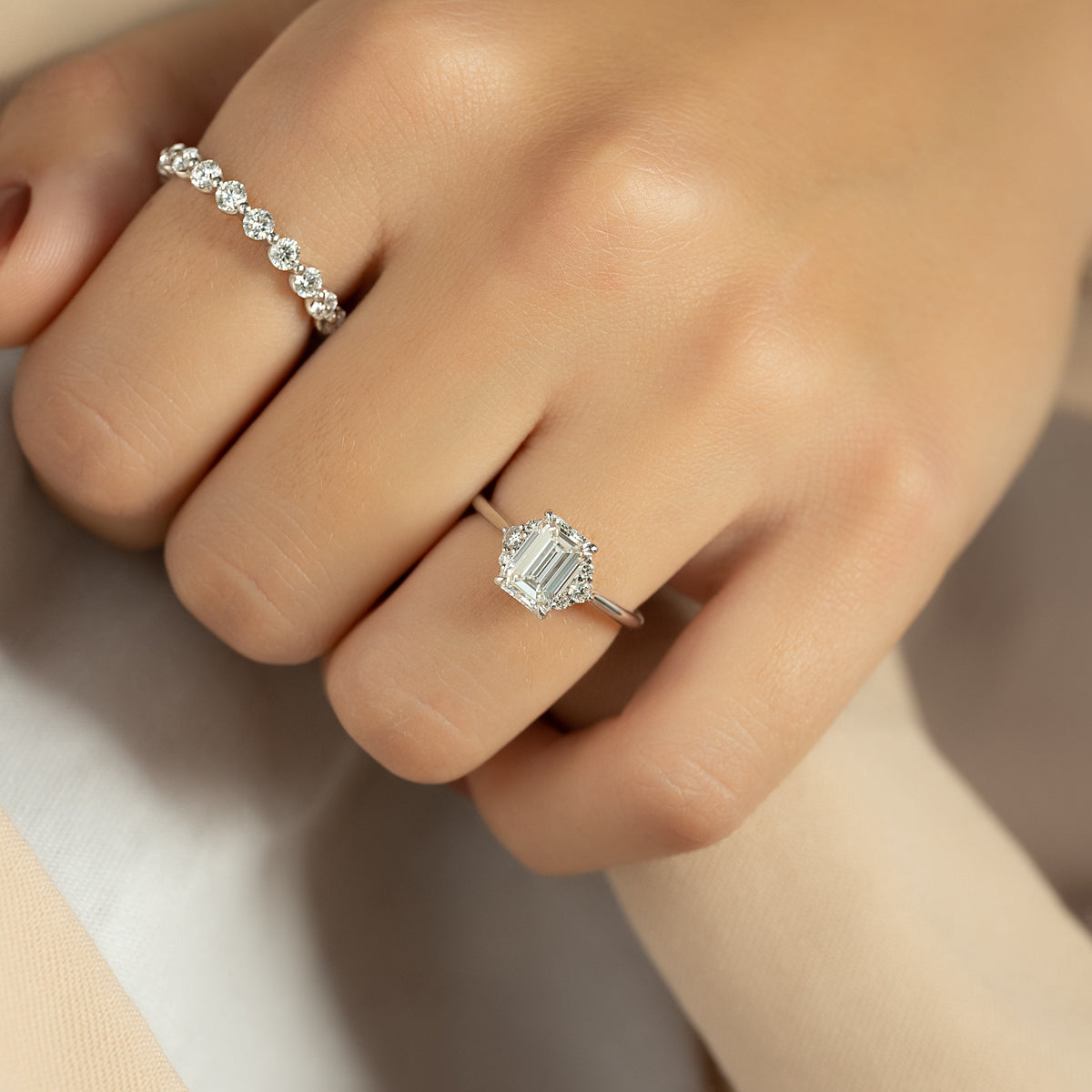 1.50 - 3.50 CT Emerald Cut Lab Grown Diamond Cluster Engagement Ring