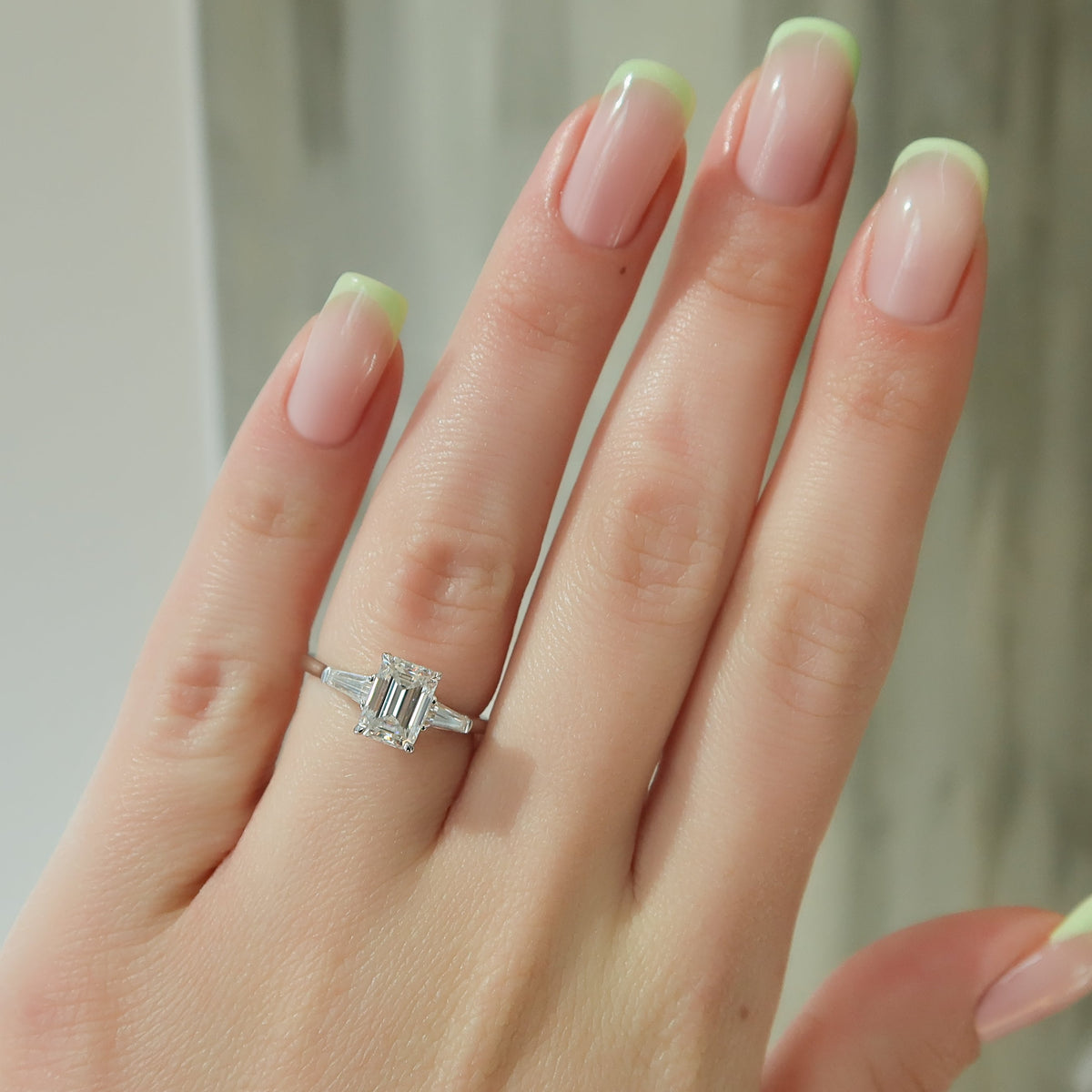 2.0 - 4.0 CT Emerald Cut  Lab Grown Diamond Three Stone Engagement Ring
