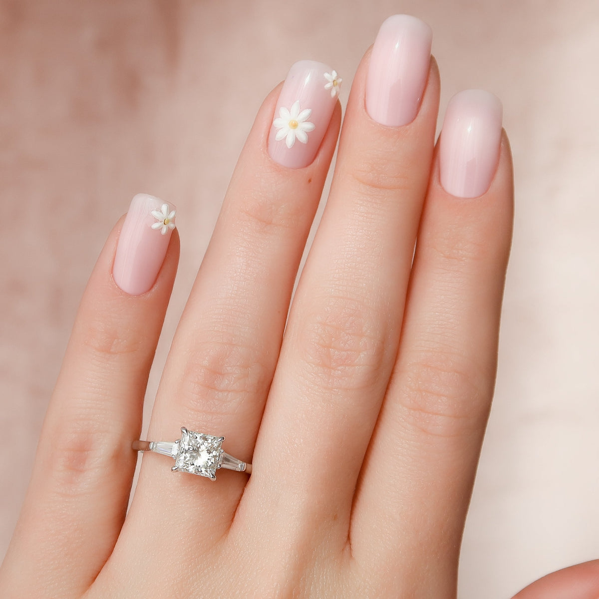 1.0 -3.0 CT Princess Shape  Three Stone Style Engagement Ring
