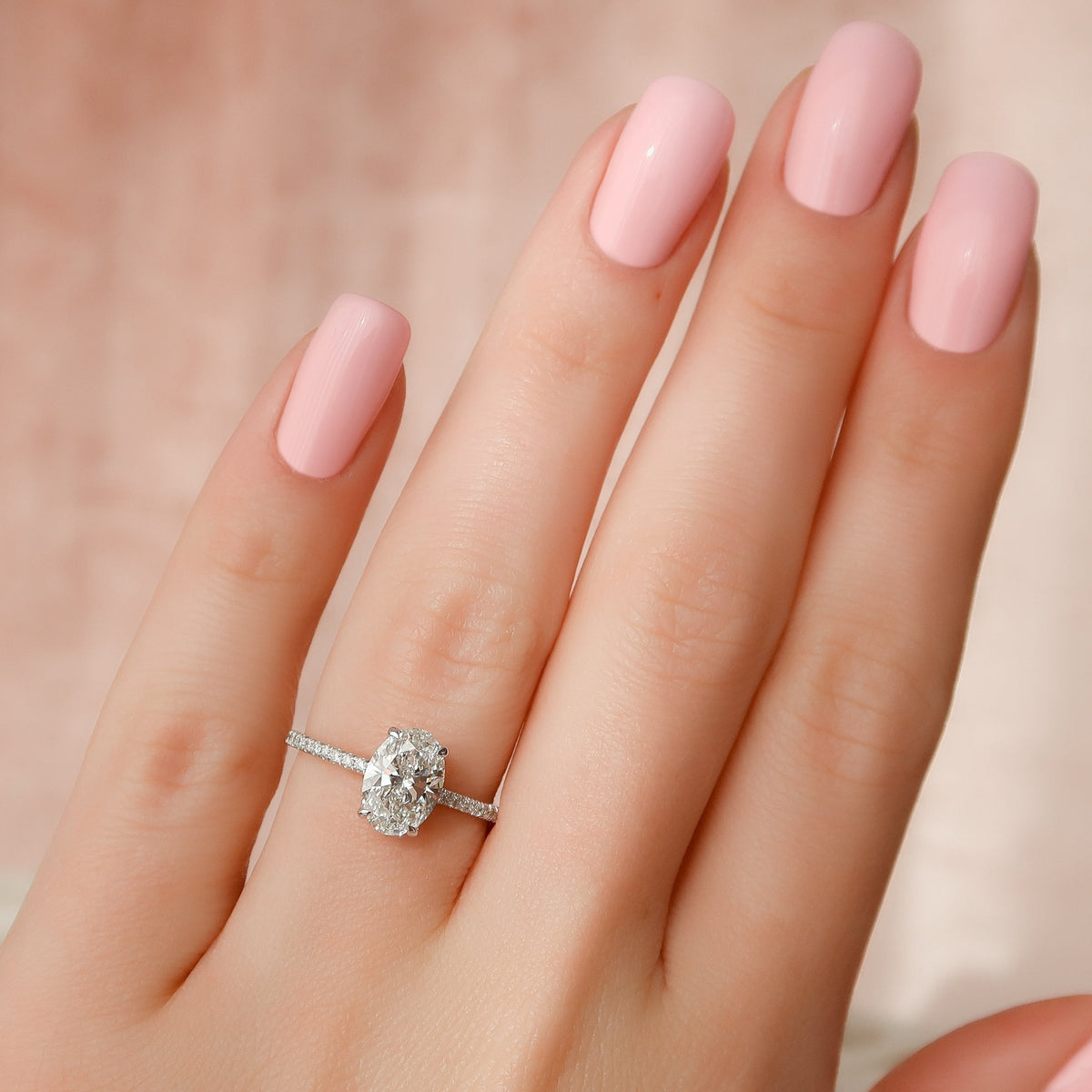 2.0 -4.0 CT Oval Cut Lab Grown Diamond Hidden Halo & Pave Engagement Ring