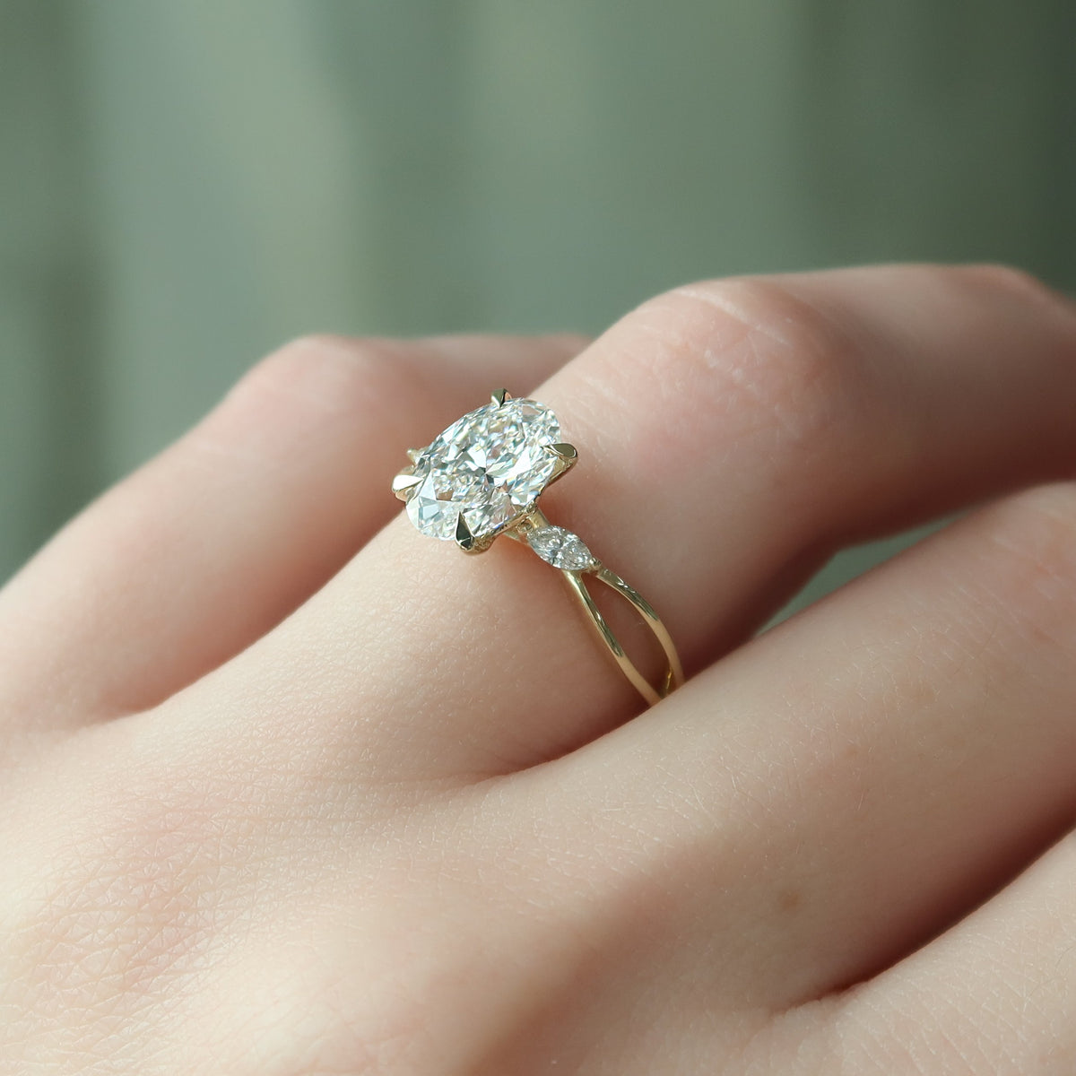 Oval cut CVD diamond unique engagement ring with elegant designer setting